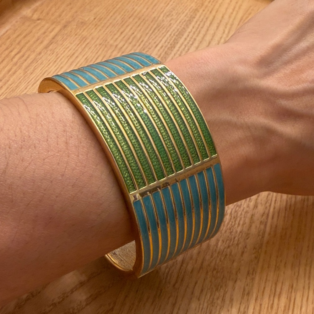 Green and Teal Enamel Cuff Bracelet - Unbranded Fashion Bangle
